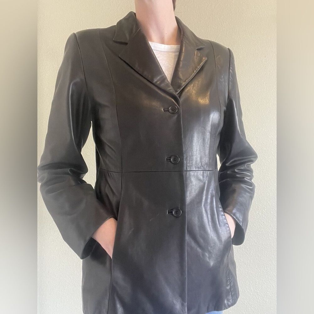 Vintage Valerie Stevens Black Leather Blazer Jacket Size Medium